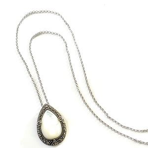 Sterling Silver & Marcasite Vintage White Gemstone Necklace